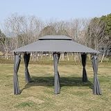 Only choice 13x10 Ft. Outdoor Gazebo Canopy Tent with Ventilated Double Roof and Curtains,Patio Gazebo Suitable for Lawn, Garden, Backyard and Deck (Grey)