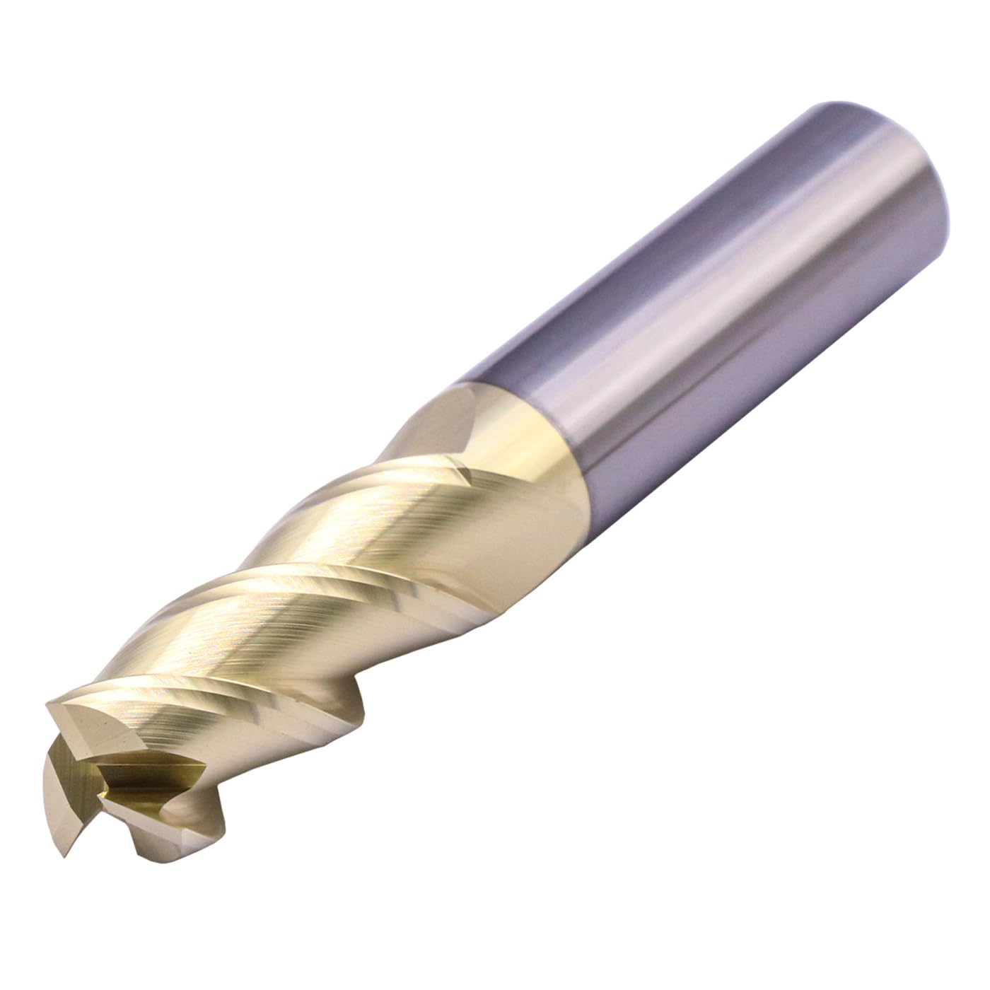 1/2in Solid Carbide Square End Mill - ZrN Coated, 3 Flute, 45° Helix, 1/2" Cutting Diameter, 1/2" Shank Diameter, 1-1/4" Length of Cut, 3" Overall Length for Milling Aluminum and Copper