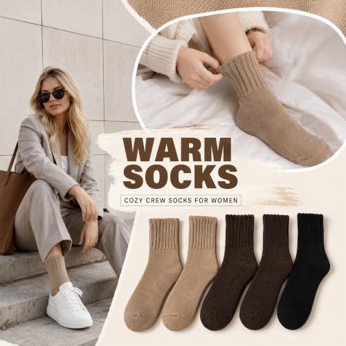 Image of Winter Women Socks 5 Pairs Vintage Wool Casual Thermal Crew Socks