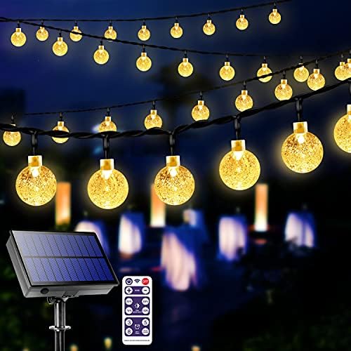TTKTK Solar String Lights Outdoor with Remote 36 Feet 60LED Crystal Globe Waterproof LED Outdoor Lights Solar Powered 8 Modes Patio Light for Outdoor Garden Lamps for Festive Decoration (Warm White)
