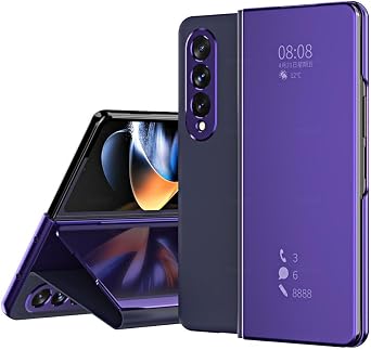 6Colors Mirror Clear View Flip Case for Samsung Galaxy Z FOLD 2 3 4 5 6 W21 W22 W23 W24 PU Leather St Protection Cover,Purple Blue,for Z Fold 3 5G