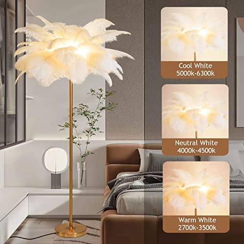 ZRYBH La Plume lampadaire sur Pied Salon,3 Couleurs Chambre pour Enfants Lampadaire Moderne Décor de Chambre à Coucher lumière,1.6 m, Corps de Lampe dorée avec bulbe G9 * 4 LED Cover