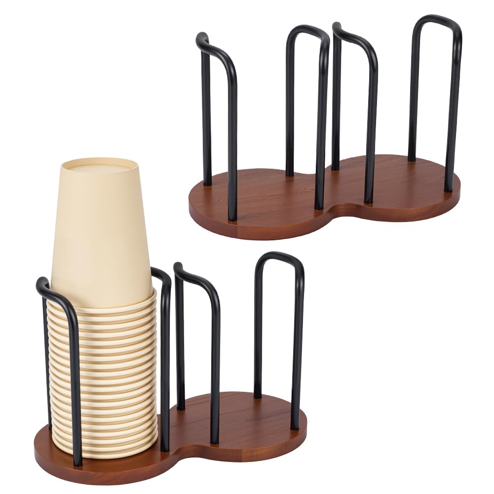 UNICRAFTALE Confezione da 2 portabicchieri organizer in noce nero, tazze da caffè per bagno, per feste di famiglia, feste, bar, cucina e bagno 10,7 x 20,8 x 13,2 cm