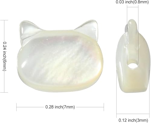 Miniatura 2 de LiQunSweet 5 cuentas de concha blanca de agua dulce natural, cabeza de gato, cuentas espaciadoras sueltas para hacer joyas, pulseras, collares,