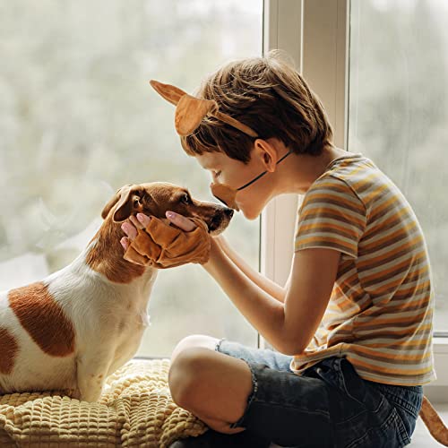 Cindeer 5 Stück Welpen Tier Cosplay Party Set inklusiv Hund Tier Haarreif mit Ohren Fliege Gefälschte Nase Party Hund Schwanz Welpen Pfoten Handschuhe Tierkostüm Zubehör für Halloween (Kaffe)