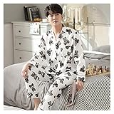 Home+ Schlafanzüge für Herren Herren-Pyjamas Frühling und Herbst langärmlige Baumwolle Wear Cardigan Printed Pyjamas (Color : White, Size : X-Large)