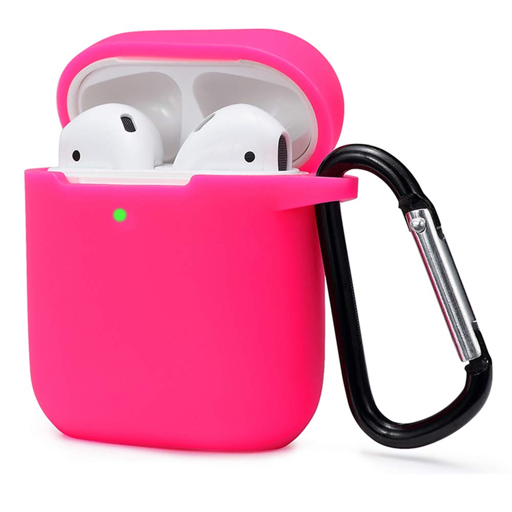 KOKOKA Custodia in Silicone da Appendere Compatiblile con AirPods 2 & 1, Custodia Protettiva per AirPods, Airpods Case Cover LED Anteriore Visibile Moschettone Portachiavi, Watermelon Red - 1