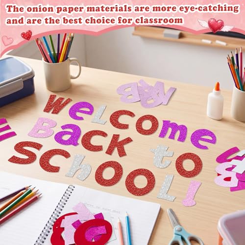 Image of Colarr 216 Pcs Glitter Bulletin Board Letters for Classroom Number Alphabet Punctuation Symbol Cutout 4'' Die-Cut Poster Letter with Adhesive Dot School Party Holiday Decor Display(Valentine Color)