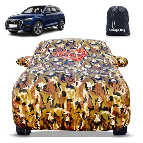 Image of Premium Car Cover for Audi Q5 (Up to 2021) | 100% Waterproof, Dustproof & UV Protection | Mirror & Antenna Pocket | Soft Inner Lining, Triple Stitched | Belt & Buckle (Jungle Print)