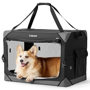 Lesure Dog Travel Crate Medium – Pet Soft Sided Carriers for Dogs Outdoor, Foldable Portable Puppy Crates for Cats, Collapsible Dog Carrier for Car, Black, 61x40x40cm