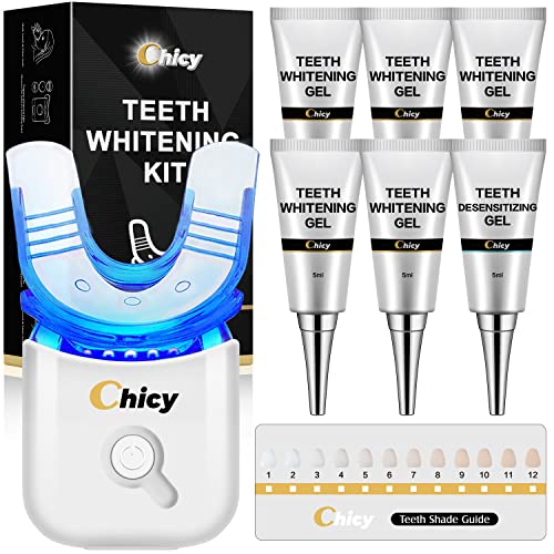 CHICY Teeth Whitening Kit, Teeth Whitening Gel with LED Accelerator Light and Tray Teeth Whitener Helps to Remove Stains from Coffee, Smoking, Wines, Soda, Food