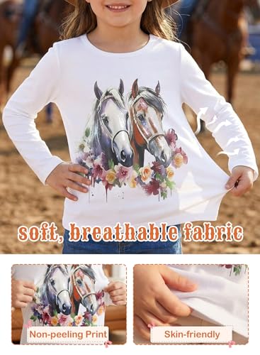 Image of Girls Western Horse T-Shirts - Cute Cowgirl Outfit Kids Short Sleeve Shirts Funny Tops Rodeo Toddler Summer Tee
