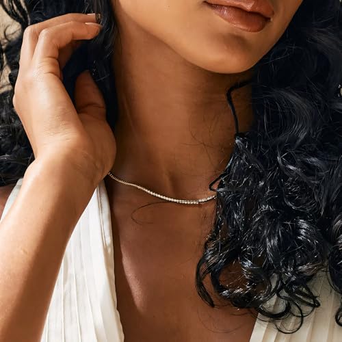 Tennis Necklace 18K Yellow Gold Plated 3.0mm Round Cubic Zirconia Classic Tennis Necklace For Women 15Inches4