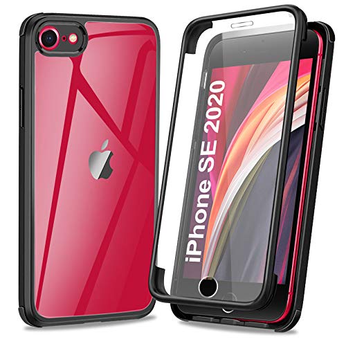 AROYI Funda iPhone SE 2020, 360 Grados Transparente Antigolpes de Protección Integral híbrido con Protector de Pantalla Integral Integrado Silicona Bumper Carcasa iPhone SE 2020 Negro