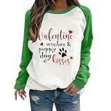 luoluoluo Damen Oberteile Valentinstag Trendige Tshirt mit Brief Druck Farbblock Patchwork Pullover Rundhals Langarmshirt Teenager Mädchen Basic Tops für Frühling