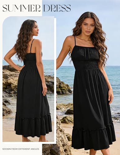Image of GRACE KARIN Women's Summer Maxi Dress 2026,Smocked Ruched Bust Sundress with Adjustable Straps & Pockets-Beach Vacation Dress