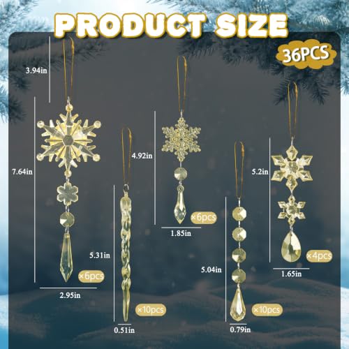 Image of Crystal Christmas Ornaments for Tree Decor, Snowflake, Icicle & Star