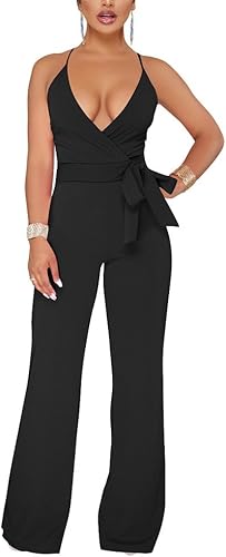 Aro Lora - Jumpsuit largo para mujer, sin mangas, con cuello en V, espalda descubierta y pierna ancha.