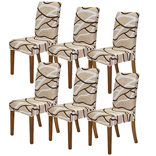 SPRINGRICO Fundas para sillas de comedor, paquete de 6, fundas elásticas para sillas de comedor, de elastano, lavables, fundas para sillas Parsons, protector de asiento extraíble para el hogar o
