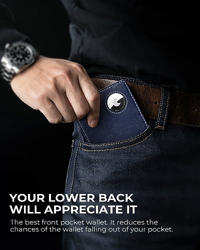 Image of LORZOR Mens Wallet with AirTag Holder, Bifold Top Grain Leather Minimalist Front Pocket RFID Blocking AirTag Wallet with ID Window Gift for Men, up to 12 Cards