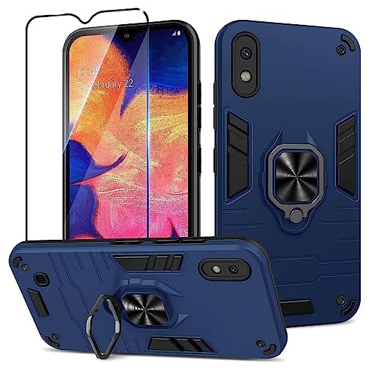 Btstring Coque pour Samsung Galaxy A10 avec Verre Trempé, Etui de Protection Antichoc de Qualité Militaire, Housse avec Anneau Support Métallique, Support de Voiture Compatible, Bleu