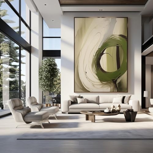 Toile abstraite moderne vert olive 80x110 cm avec cadre XINBAO - 3