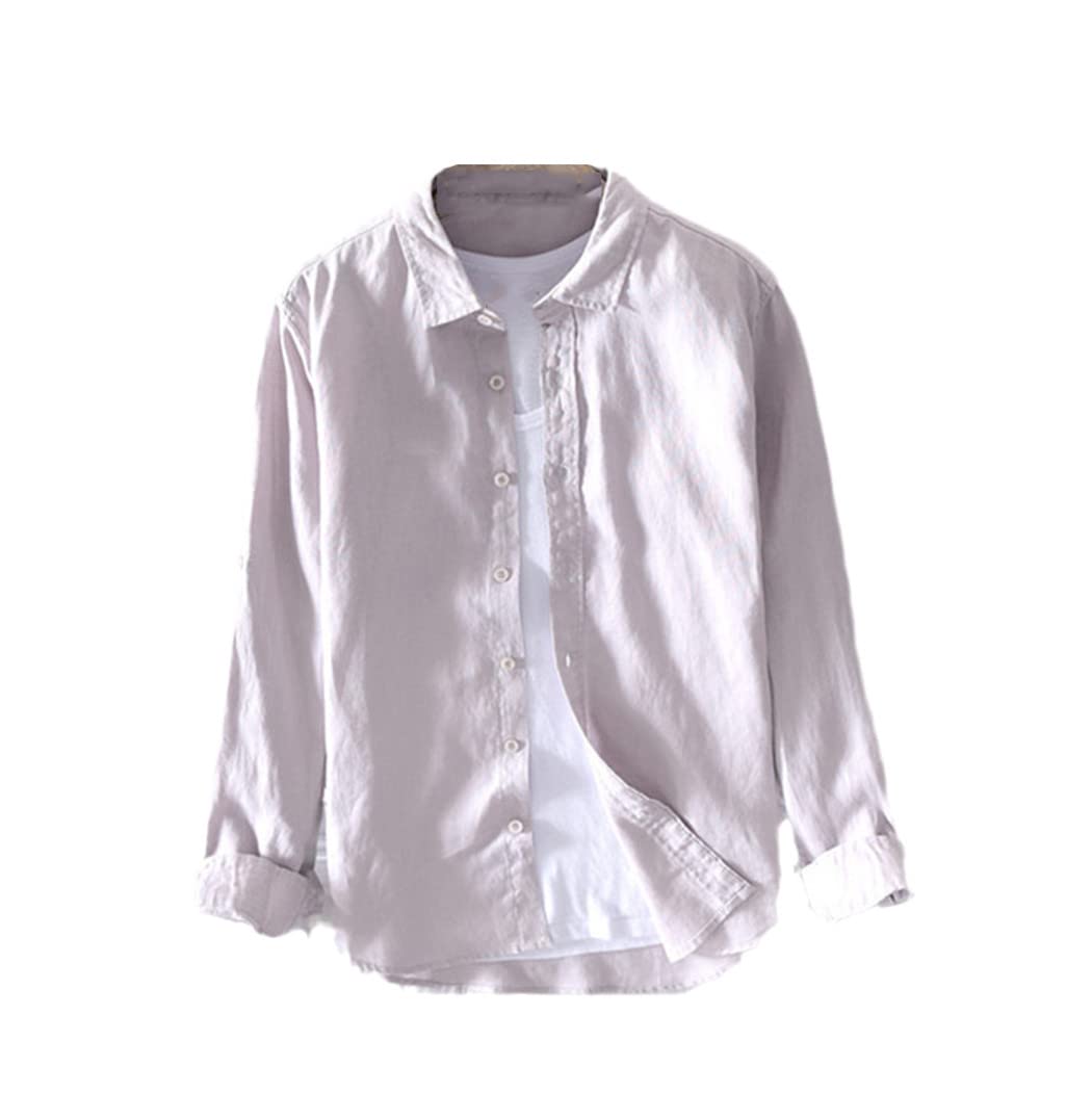 Italia estilo 100% lino camisa de manga larga, hombres casual sólido blanco camisas, gris, XXL