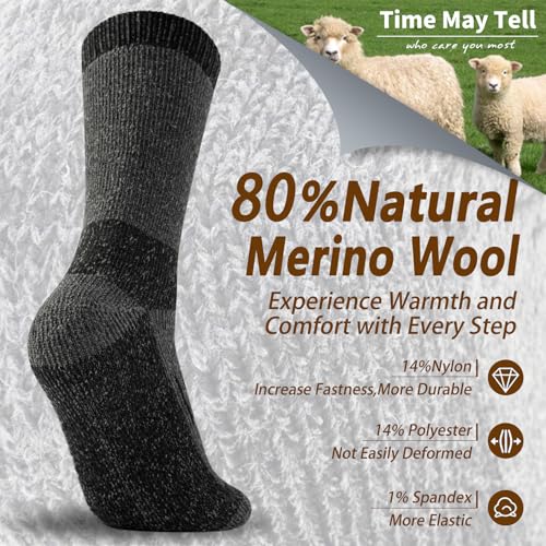 Image of Time May Tell Mens Merino Wool Hiking Cushion Socks Thermal Warm Crew Winter Boot Socks Pack (2 /4 Pair,6-13 Size)