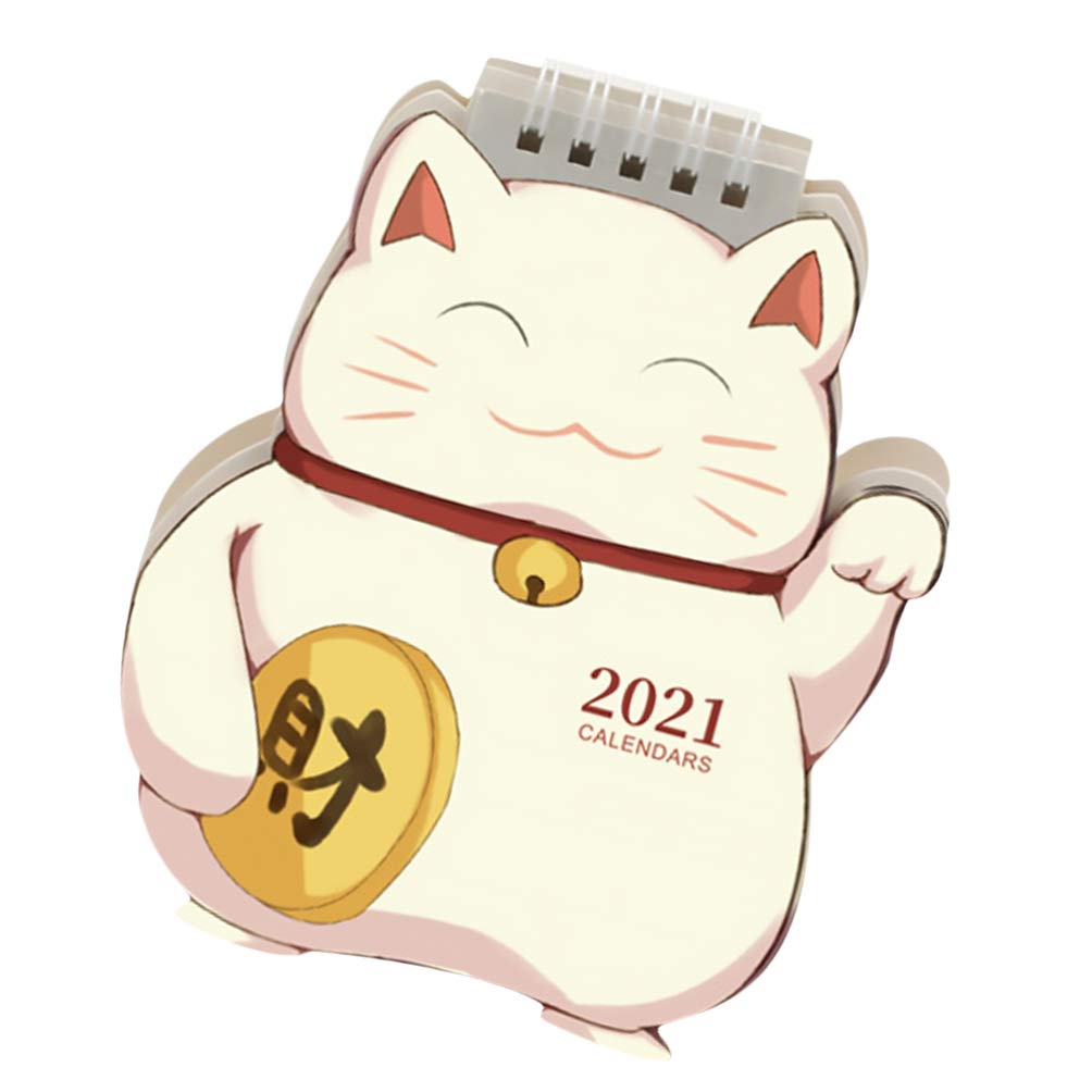 NUOBESTY 2021 Desk Calendar Mini Fortune Cat Calendar Flip Stand Up Calendars Tabletop Schedule Planner Calendar New Year Gifts for Home Office School
