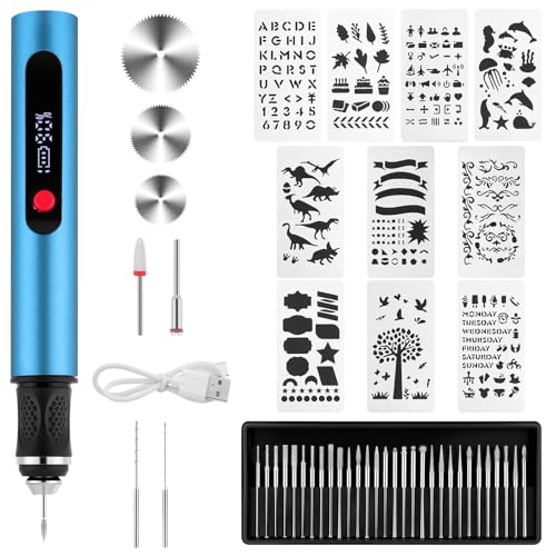 Flintronic Gravierstift Kabelloser Elektrischer Gravierstift mit 30 Bits Mini Gravierwerkzeug 3-Gang-Regler USB Wiederaufladierbar Gravur Gerät für Glas Holz Stein Keramik Schmuck