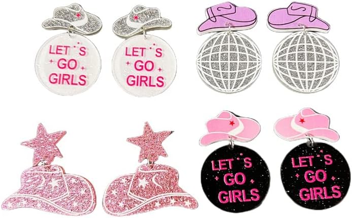 Western Cowboy Hat Dangle Drop Earrings for Women Bling Shiny Disco Earrings Country Cowgirl Let’s Go Vacation Earrings Jewelry Gifts - Image 3