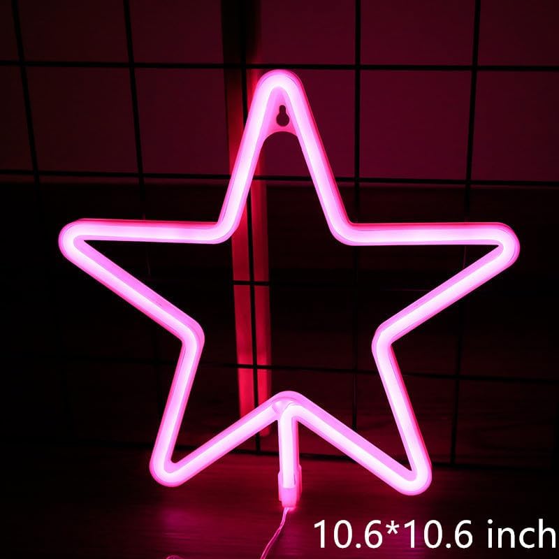 Miniatura 4 de Letrero de neón de estrella, letreros de neón LED para decoración de pared de dormitorio, letreros de luces de neón a pilas o alimentados por USB,