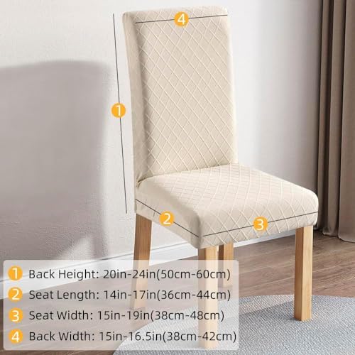 Fuloon Waterproof Dining Chair Covers, Parsons Chair Slipcover, Super Fit Stretch Kitchen Chairs Slipcovers, Removable Washable Chairs Seat Slipcover for Dining Room, Kitchen, Banquet (4 Pack, Beige)
