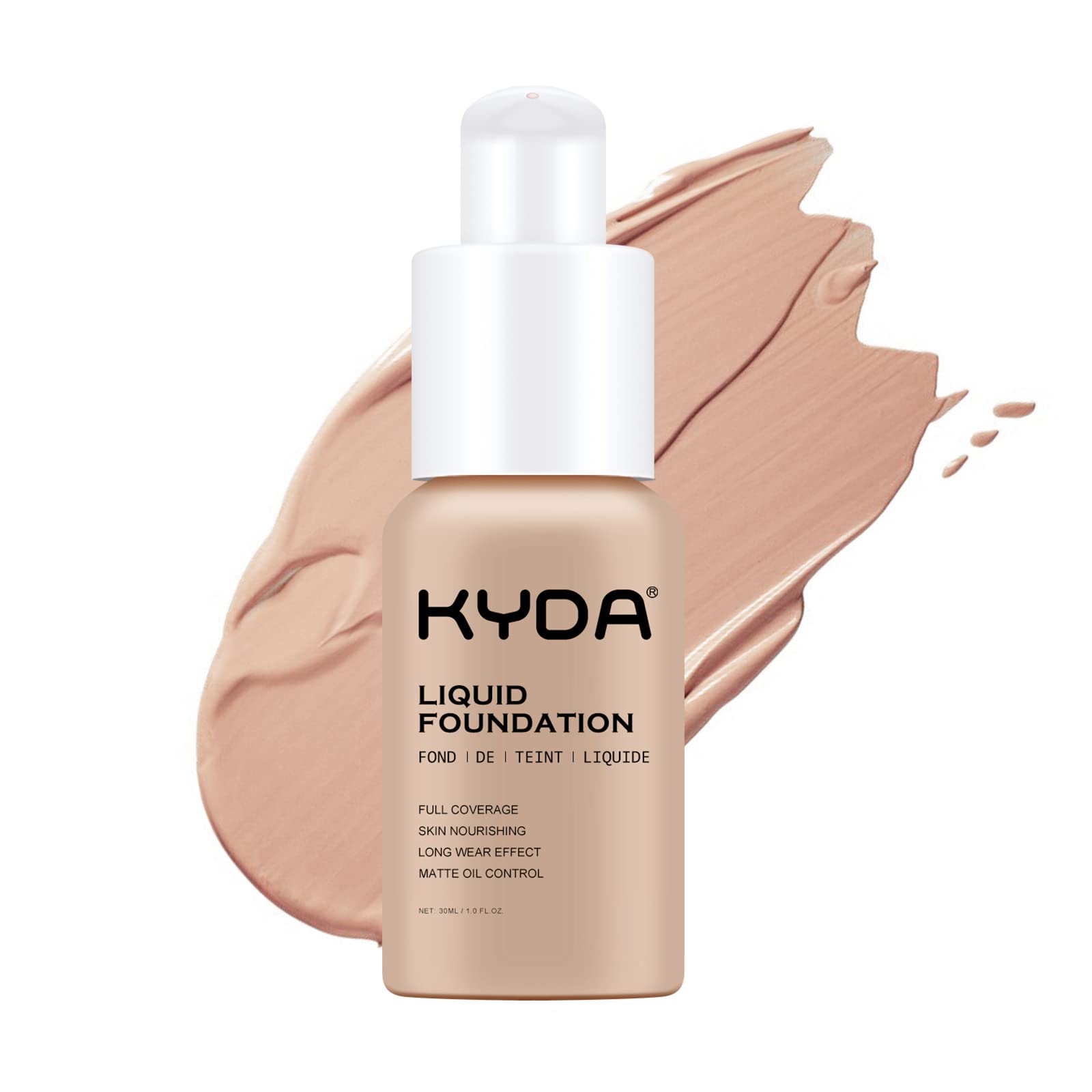 KYDAMatte Liquid Foundation, Full Coverage Concealer Foundation Cream, Oil Control Long Wear Lightweight Foundation Makeup-102 Nude
