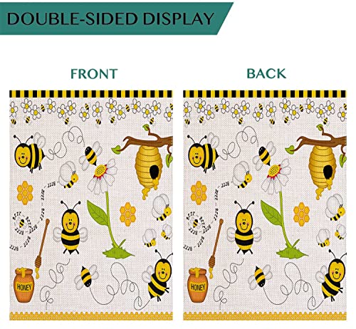 Uanvaha Bee Garden Flag Decor Cartoon Flower Honey Sunflowers Green Leaves Yellow Nest Funny Animal Burlap Banner Flags For Yard House Lawn Patio Outdoor Decorations 12.5X18 Inch #TOP2