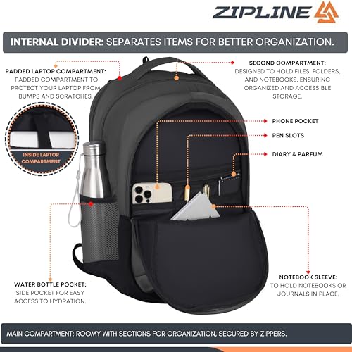 Image of Zipline Casual backpack School bags for boys & Girls |35L Water Resistant backpack bags for women|Stylish,Lightweight,Durable|College bag for boys