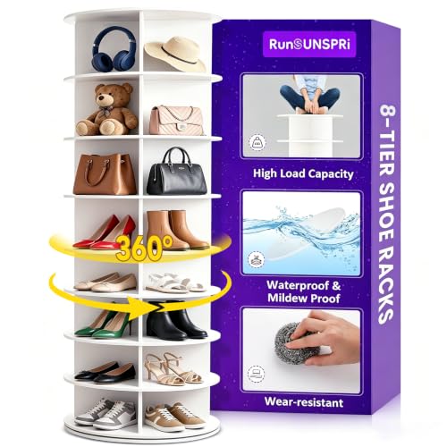 RUNSUNSPRI 8 Tier Rotating Shoe Rack 360°Rotating Shoe Rack Tower