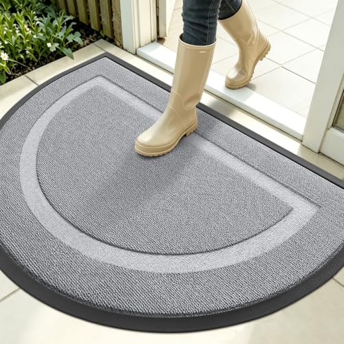 Image of OLANLY Half Circle Door Mat Indoor Outdoor Entrance Welcome, Waterproof All-Season, All-Weather Doormat, Sturdy Natural Rubber, Low Profile, Easy Clean Patio Porch Entryway Mat, 35x23, Ash Gray