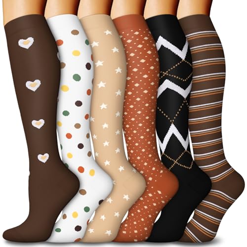 Image of FuelMeFoot 6 Pairs Compression Socks for Women & Men 15-20mmHg Graduated Support Knee High Socks for Nurses, Travel, Athletic