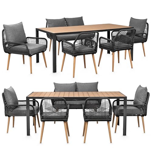 Swing&Harmonie® Gartenmöbel Lounge-Set „Sienna“ – Sitzgruppe mit Tisch, Sofa, Sesseln & Stühlen – wetterfest – Seilgeflecht – WPC-Tischplatte – Outdoor Essgruppe (anthrazit/Holz, 6 Personen XL) Swing&Harmonie® Gartenmöbel Lounge-Set „Sienna“ – Sitzgruppe mit Tisch, Sofa, Sesseln & Stühlen – wetterfest – Seilgeflecht – WPC-Tischplatte – Outdoor Essgruppe (anthrazit/Holz, 6 Personen XL)