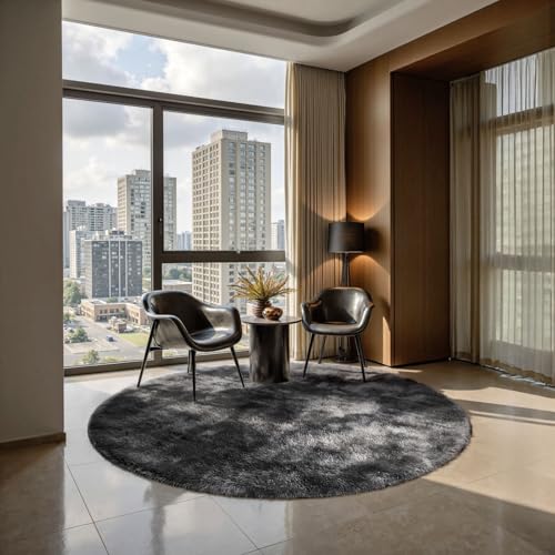 Sour Lemon Tapis de salon, 80 x 80 cm, gris, rond, pour chambre à coucher, lavable, antidérapant, moelleux et moelleux, pour enfants, couloir, salon