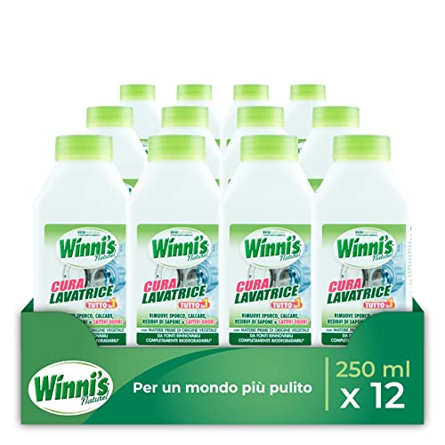 Winni's - Cuidado para lavadora desinfectante, acción limpiadora, antical y antimalos olores, con materias primas de origen vegetal y bio, 250 ml x 12 paquetes