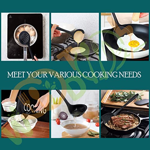 Image of Silicone 4-Piece Cooking Utensils Set - BPA-Free Cooking Spatulas - Soup Ladle, Rice Spoon, Turner Spatula, Skimmer (Black)