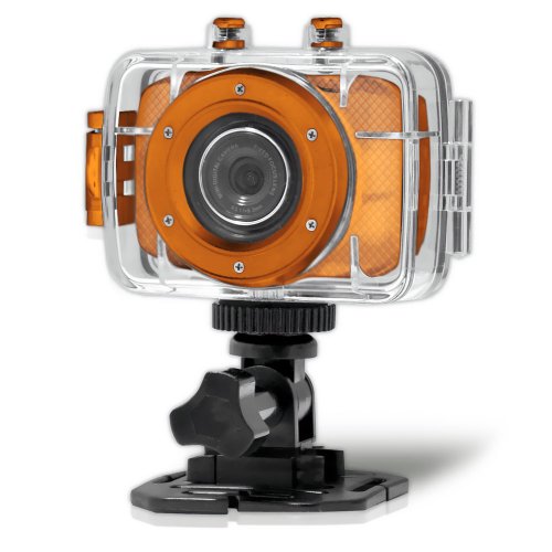 Image of Pyle Mini HD Sports Action Camera - Camcorder w / 5.0 MP Camera, 2 inch Touch Screen, USB SD Card, Rechargeable Battery - Waterproof Case, Bike Handle bar, Helmet Mount, Car Charger PSCHD30OR (Orange)