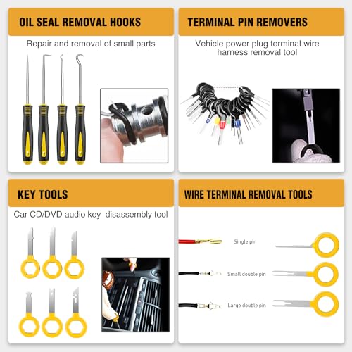 Image of GOOACC 238Pcs Trim Removal Tool Auto Push Pin Bumper Retainer Clip Set | Fastener Terminal Remover Tool Adhesive Cable Clips Kit Car Panel Radio Removal Auto Clip Pliers Yellow