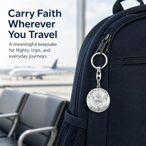 Image of Brilucky St Joseph of Cupertino Medal Keychain,Saint Joseph of Cupertino Key Chain for Pilot,Aviators, Air Travelers,Airplane Gifts,Catholic Religious Airplane Keychain,Flight Attendant Essentials