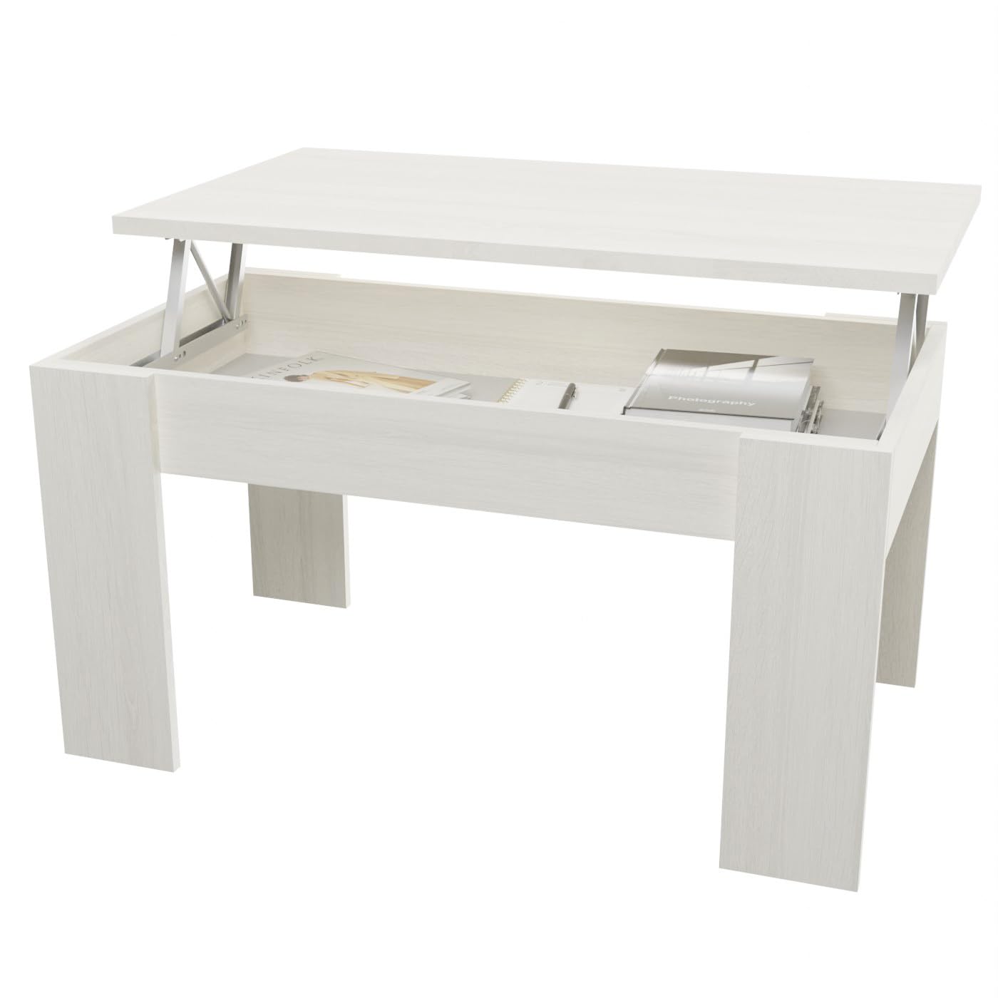 amuéblate online - Mesa de Centro Elevable, Mesita de Salón o Comedor, Acabado en Gris Polar, Medidas: 90 cm (Ancho) x 50 cm (Fondo) x 46-57 cm (Alto)