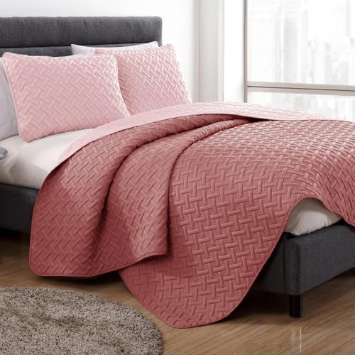 Image of Story@Home Reversible Quilted Bedsheet | 400 TC Ultrasonic Bedspread AC Blanket | Comforter for Double Bed Quilted Bedcover for Double Bed with 2 Pillow Cases 250x225 CM - Peach & Terracota