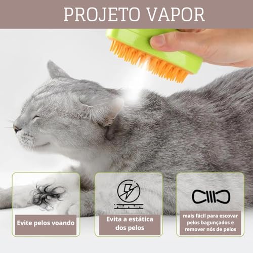 Escova Vapor Limpeza Cão Gato 3 Em 1 Tira Pelo Pet Recarregavel Usb Marca S.R.A