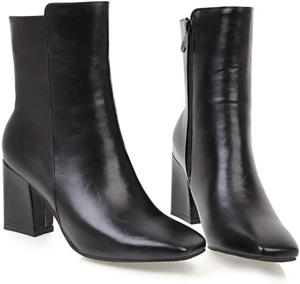 Meefit Women Square Toe GOGO Boots Chunky Heeled Ankle Boots Zipper Winter Block Heel Booties